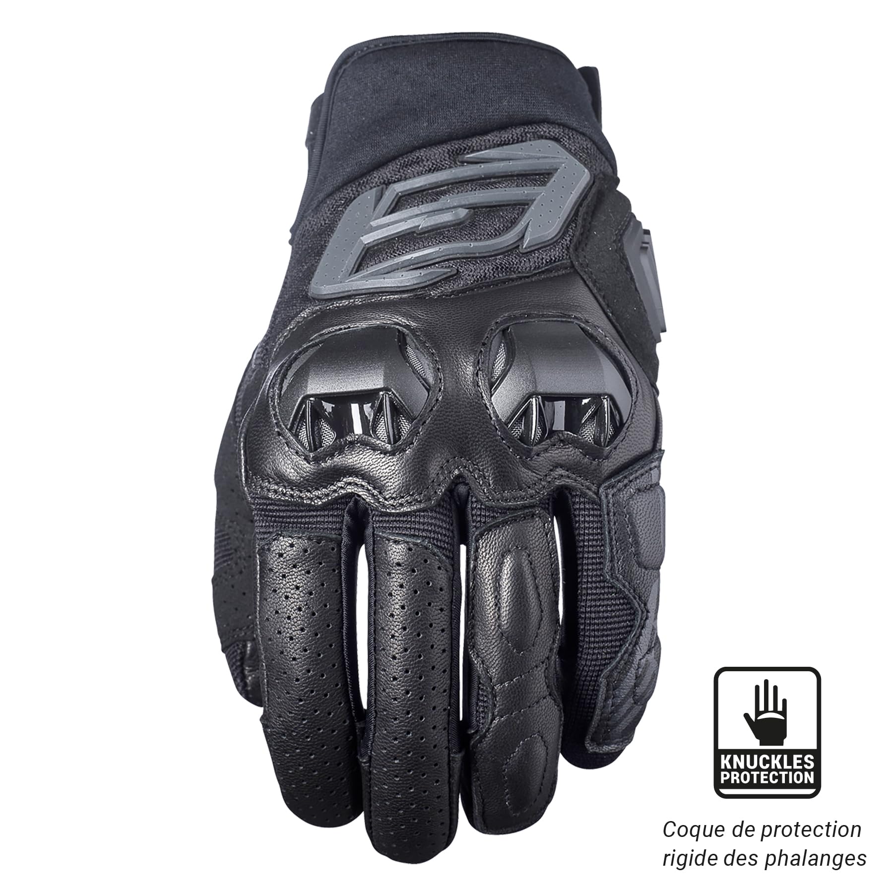 FIVE 830102 Gants de Moto Sport Courts, SF3, Protection 1KP Souplesse Ventilation, Noir, L