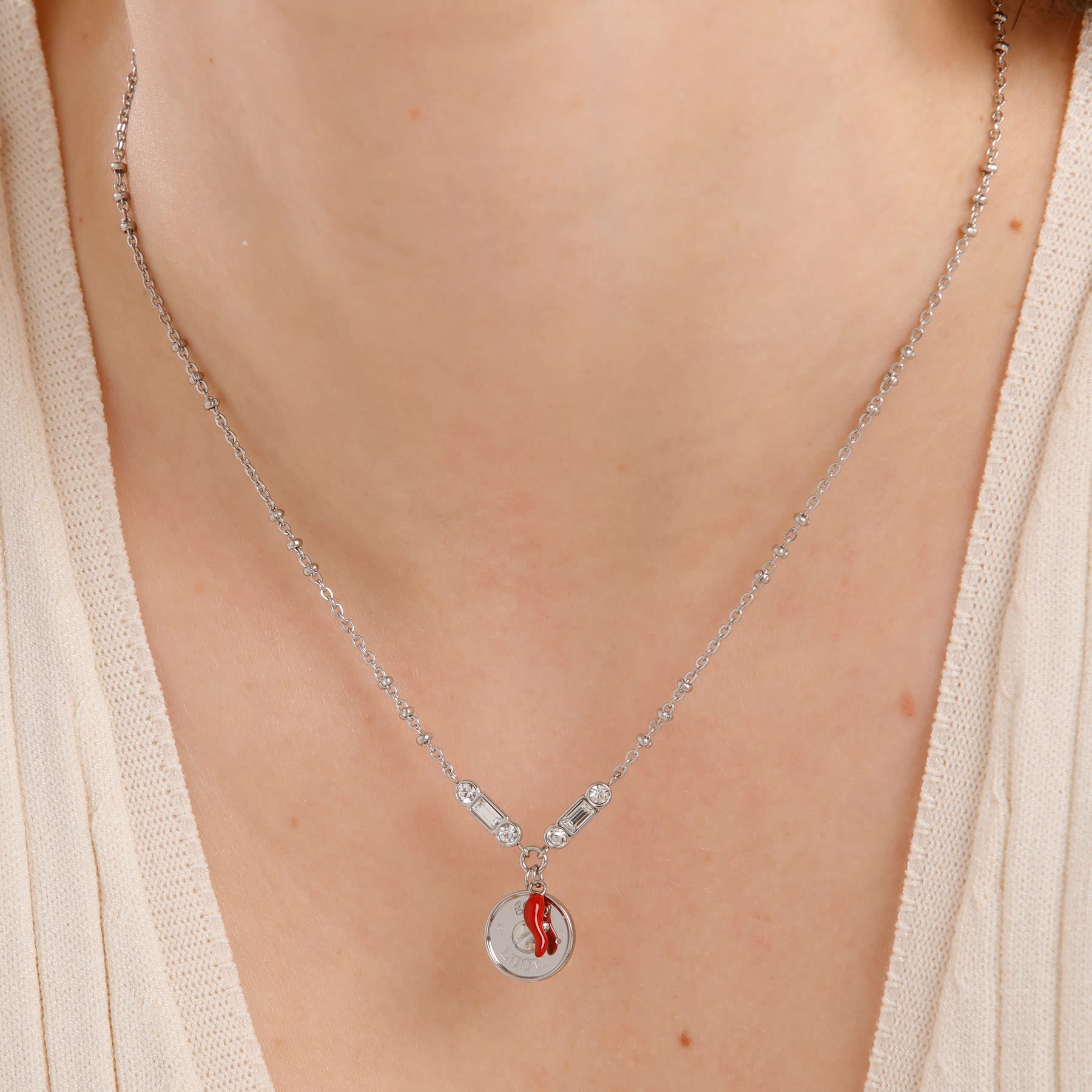 Brosway Collana Donna in Acciaio e Cristalli con Simbolo Coccinella | Collezione Chakra - BHKN075