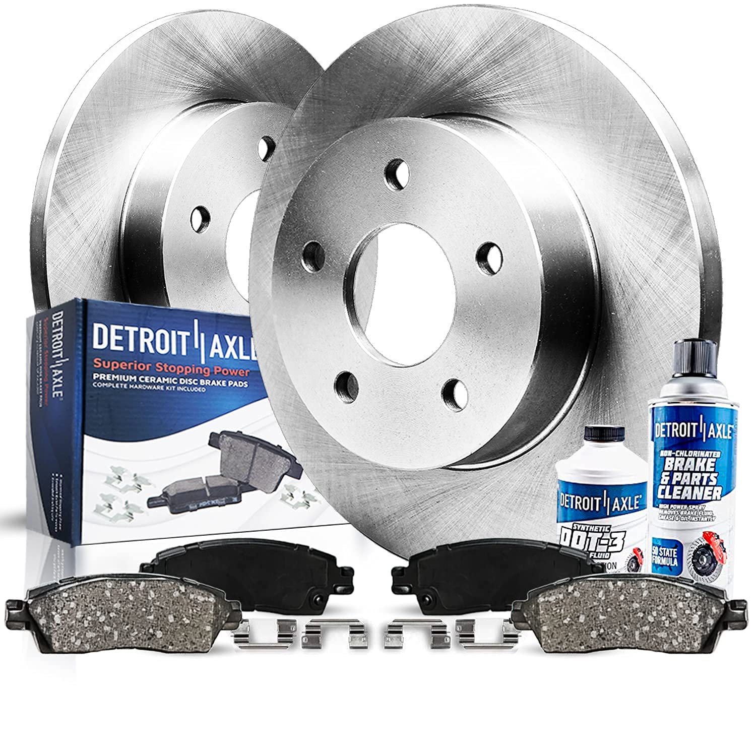 Detroit Axle - Rear Disc Rotors + Ceramic Brake Pads Replacement