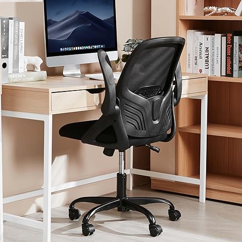 PrimeZone Silla de oficina ergonómica de respaldo medio, cómoda silla de computadora de malla con ruedas, cómoda silla giratoria con brazos