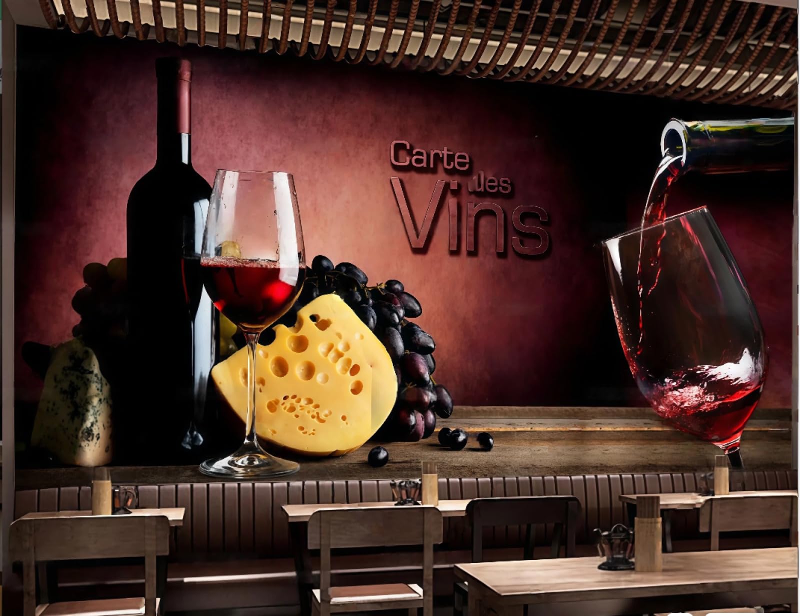 Papel tapiz retro de vino para renovar paredes gastadas en cafeterias y tiendas de postres