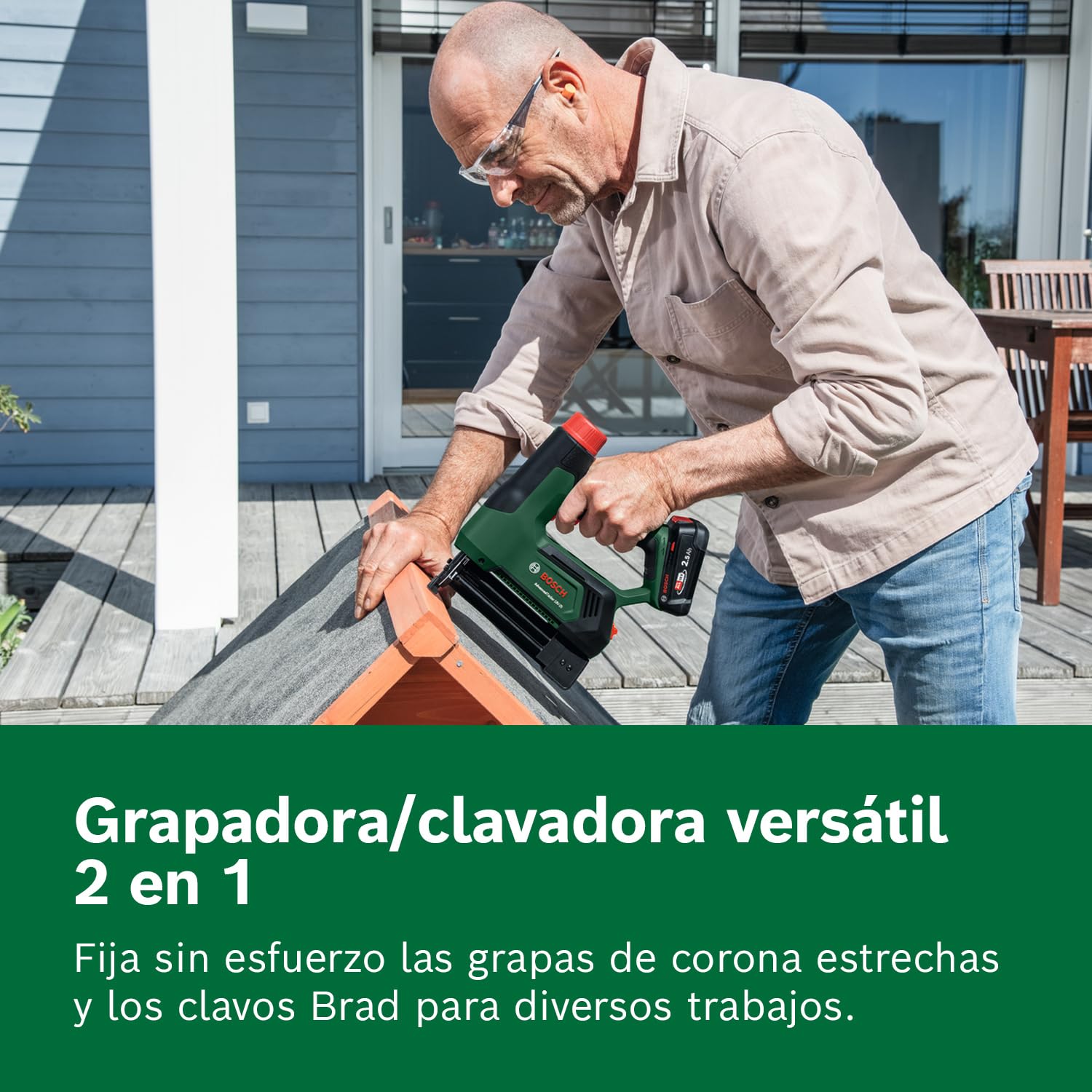 Bosch 18V System grapadora/clavadora a batería AdvancedTacker 18V-25 (grapado/clavado 2 en 1; grapas, clavos, guía distancia y boquilla protectora guía alambre incl.)