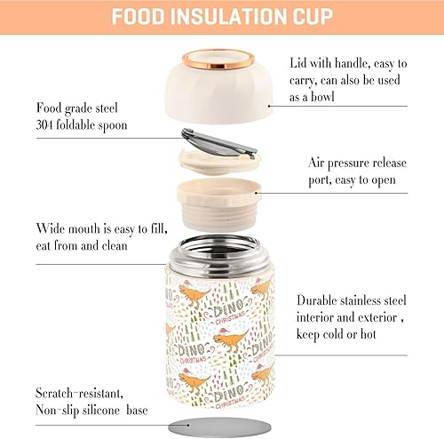 Miniatura 4 de Christmas Yellow Dinosaurs Food Jar with Spoon Stainless Steel Vacuum Insulated Food Container 17 oz Food Thermos for Lunch
