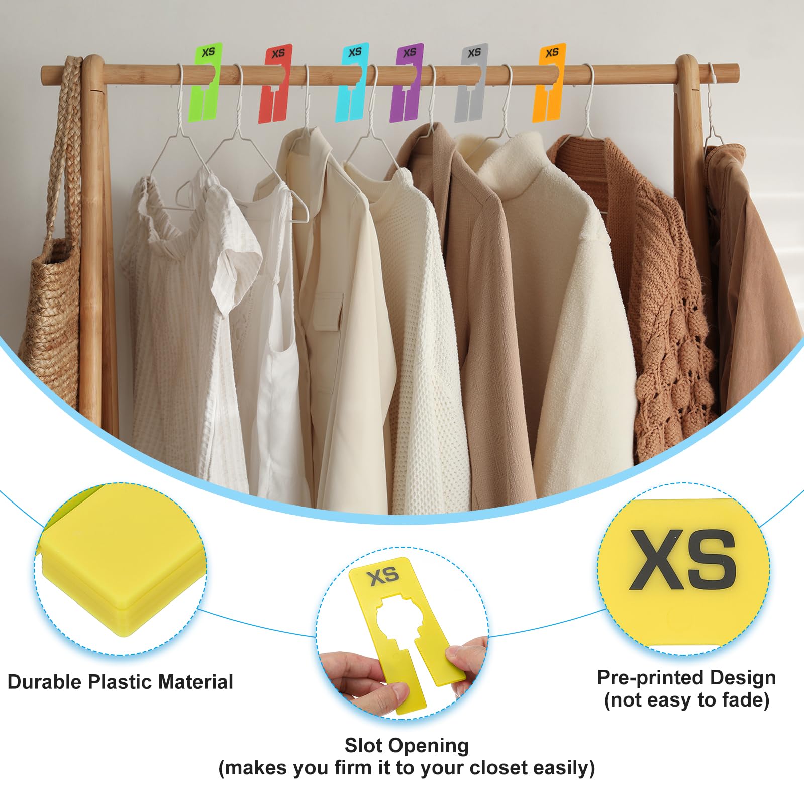 PATIKIL Clothes Dividers for Hanging Clothes, 40 Pack 8 Sizes Rectangle Pre-written Clothing Rack Dividers Size Mark Label Sorting Separator for Closet, Yellow - Image 4