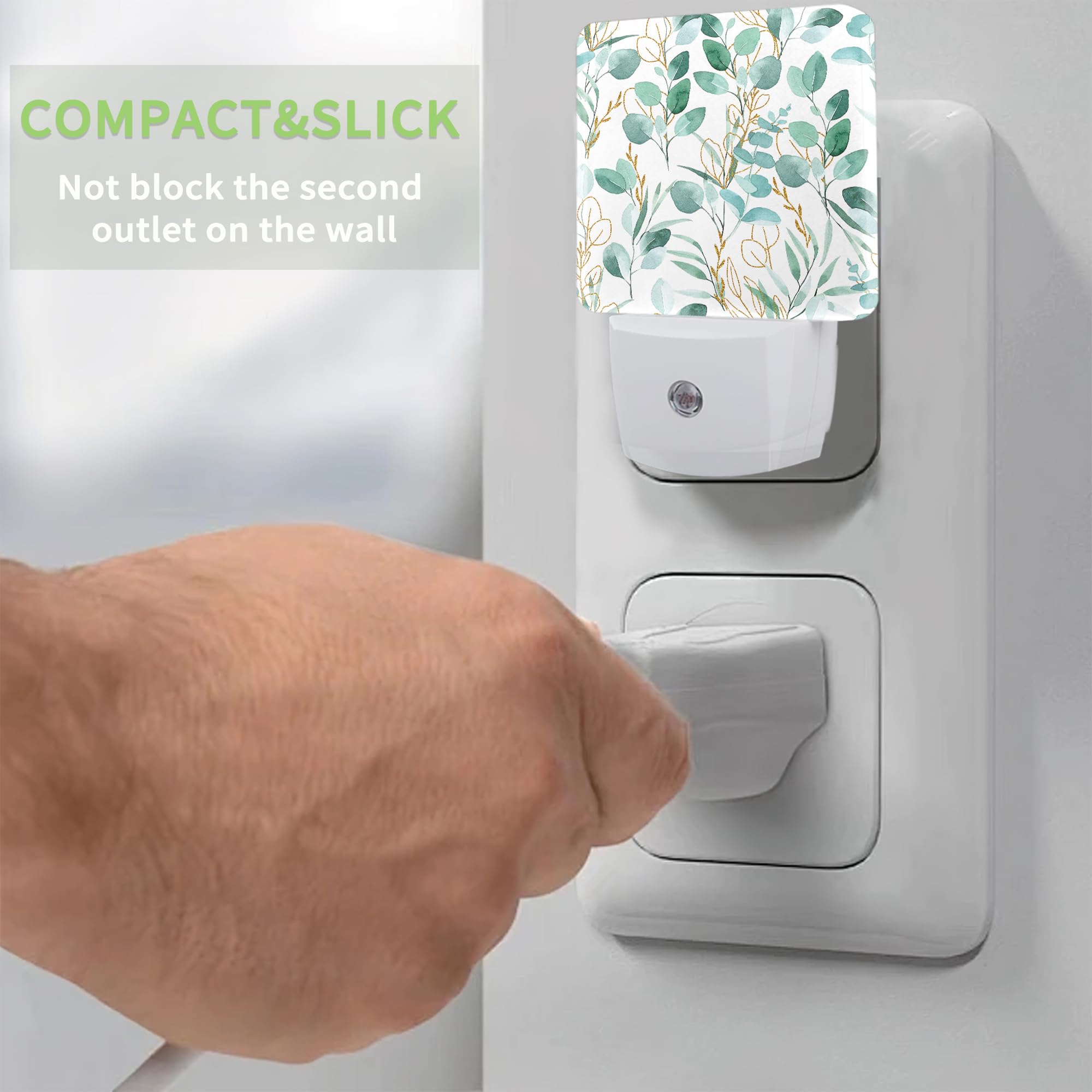 ZTHLL Eucalyptus Green Leaf Night Light Night Light Plug into Wall with Dusk to Dawn Sensor LED Lamp — view 5