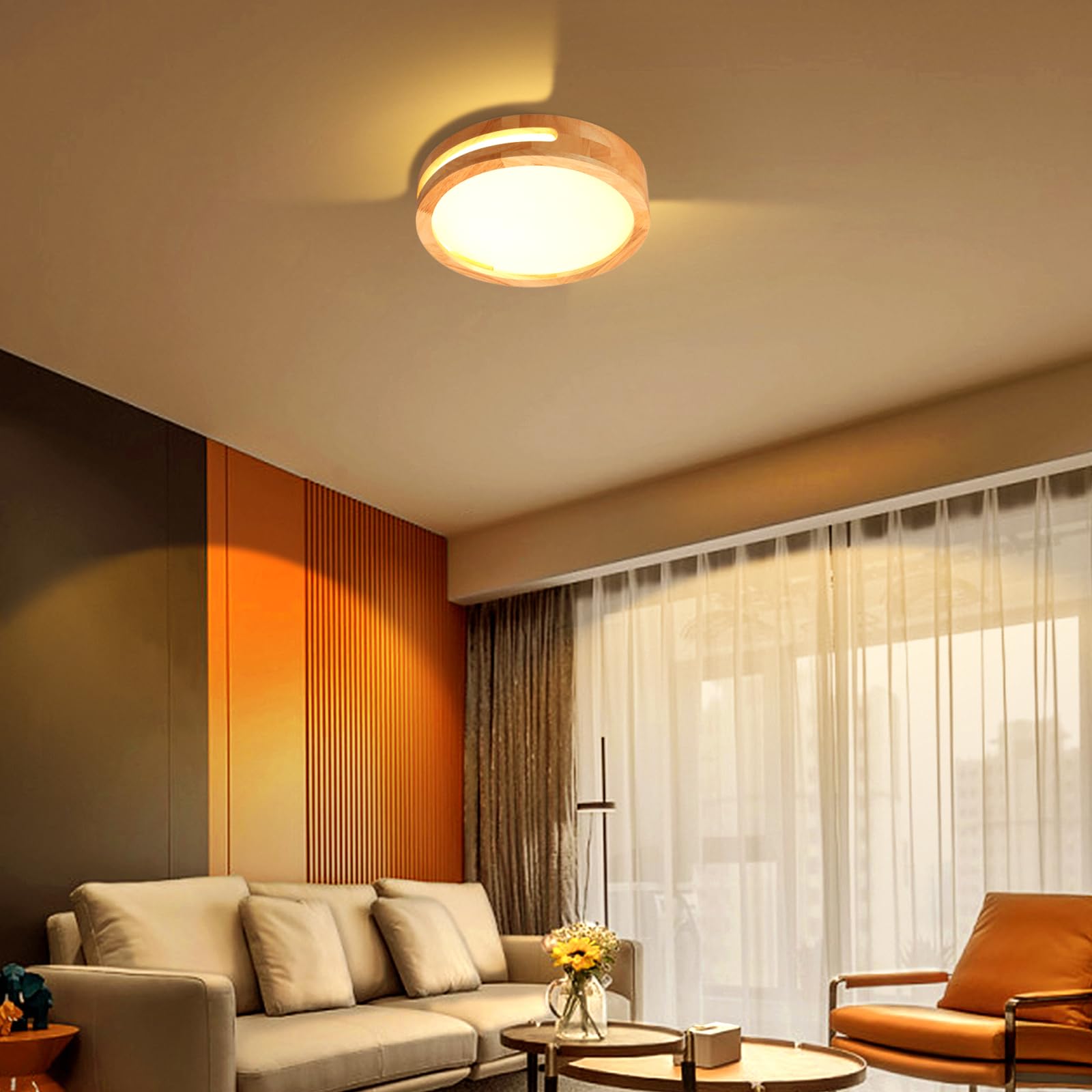 Lampa sufitowa LED, drewniana lampa sufitowa, lampa sufitowa do sypialni, 3000k 24w ø30 cm ciepłe światło, odpowiednia do sypialni, łazienek, salonów i korytarzy