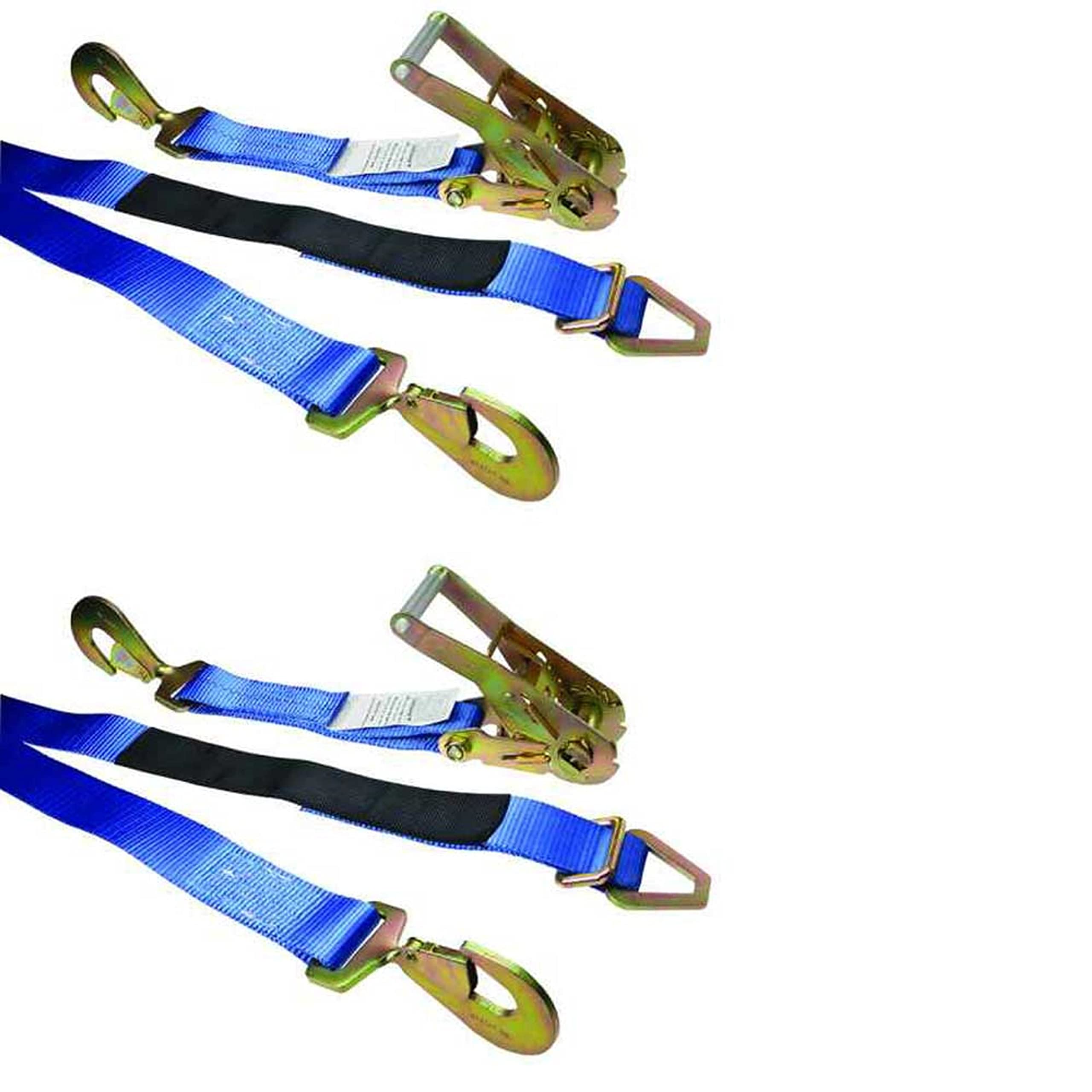 US Cargo Control Auto Tie Down Ratchet Strap, 2 Inch X 8 Foot Blue Axle Strap, Safely and Securely Tie Down Cars for Transport, Working Load Limit 3,333 Pounds, 2 Pack