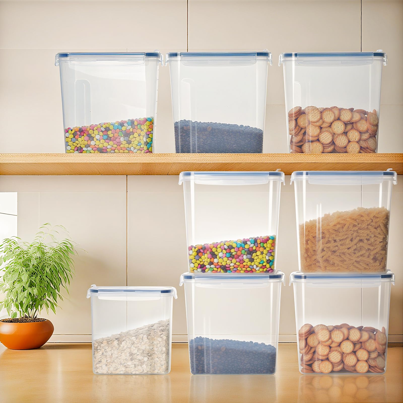 Romon Contenitori Ermetici Alimenti, 2.5L Scatola Portaoggetti da Cucina Confezione da 4, Barattoli Alimentari Plastica Sigillati con Coperchio per Conservare Cereali Pasta Farina Animali Domestici