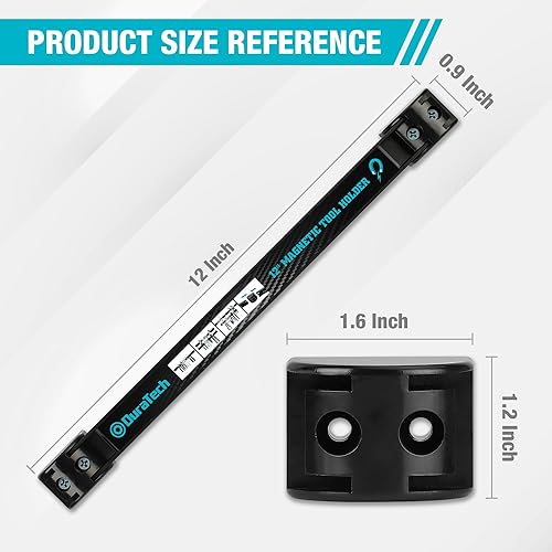 Miniatura 7 de DURATECH Paquete de 4 tiras magnéticas para herramientas de 12 pulgadas, barra magnética de herramientas resistente, organizador de herramientas