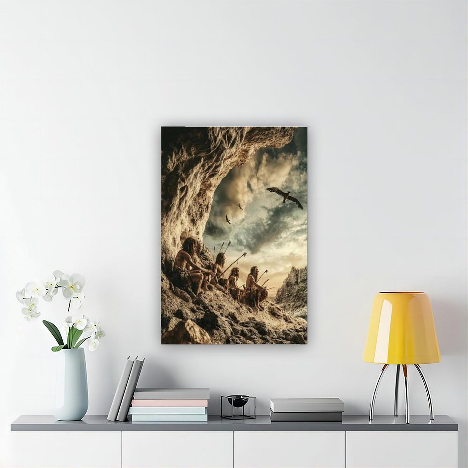 Kunstdruck auf Leinwand, Motiv: Steinzeitjäger und Sammler, Schlafzimmer, Dekoration, Landschaft, Büro, Raumdekoration, Geschenk, 61 x 91,4 cm (L x B)