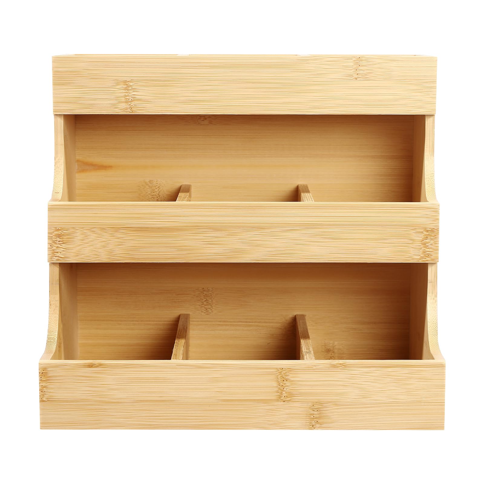 Organizador de bolsas de té de bambú con 9 compartimentos y 3 niveles (27 x 17,5 x 24 cm), capacidad de carga de 5 kg, para casa, oficina y cafetería, diseño sostenible