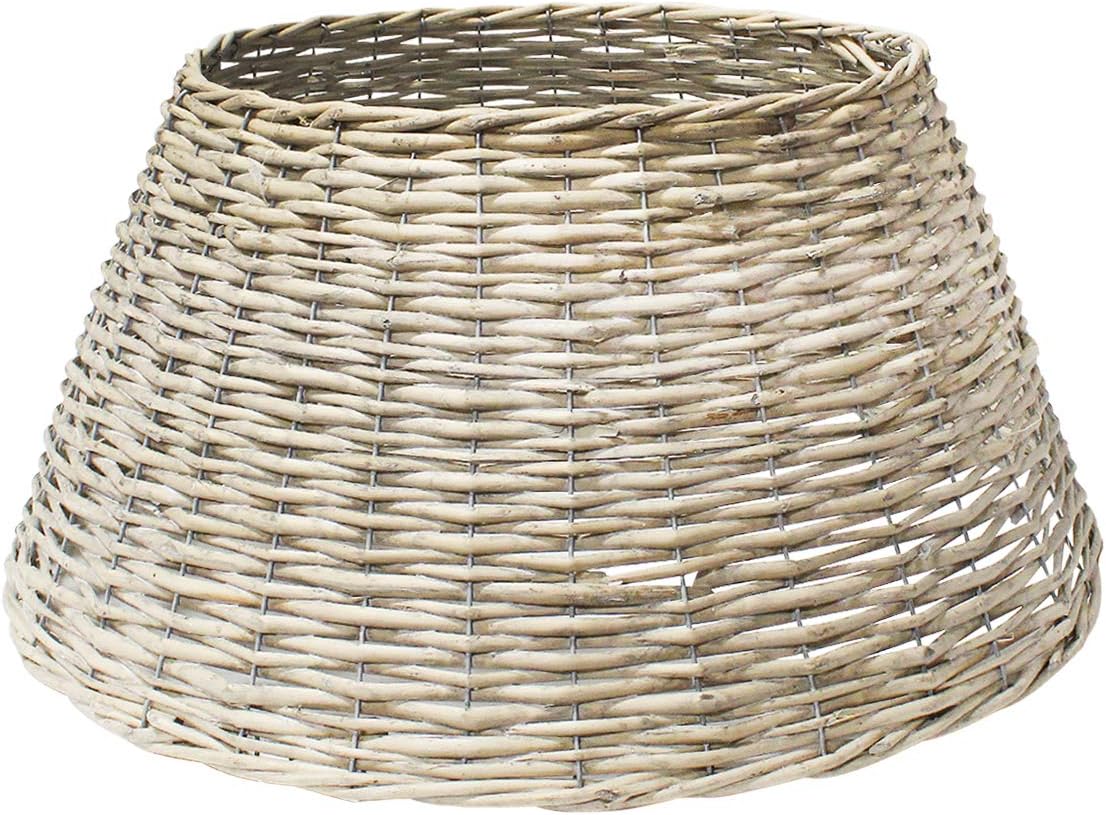 DANIEL JAMES Housewares Christmas Tree Skirt Base Cover Floor Stand Decoration Xmas Rattan Wicker Wood (Small, Grey)