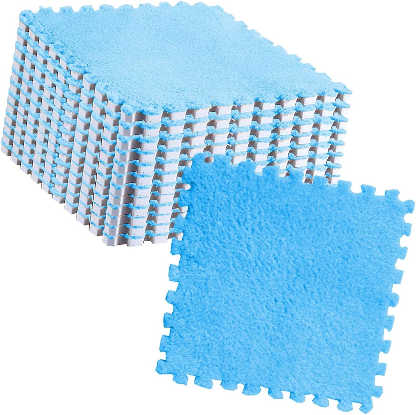 Pomya Antislip Soft Foam Mats | Washable Plush Puzzle Tiles for Kids Bedroom Playroom Nursery (Blue)