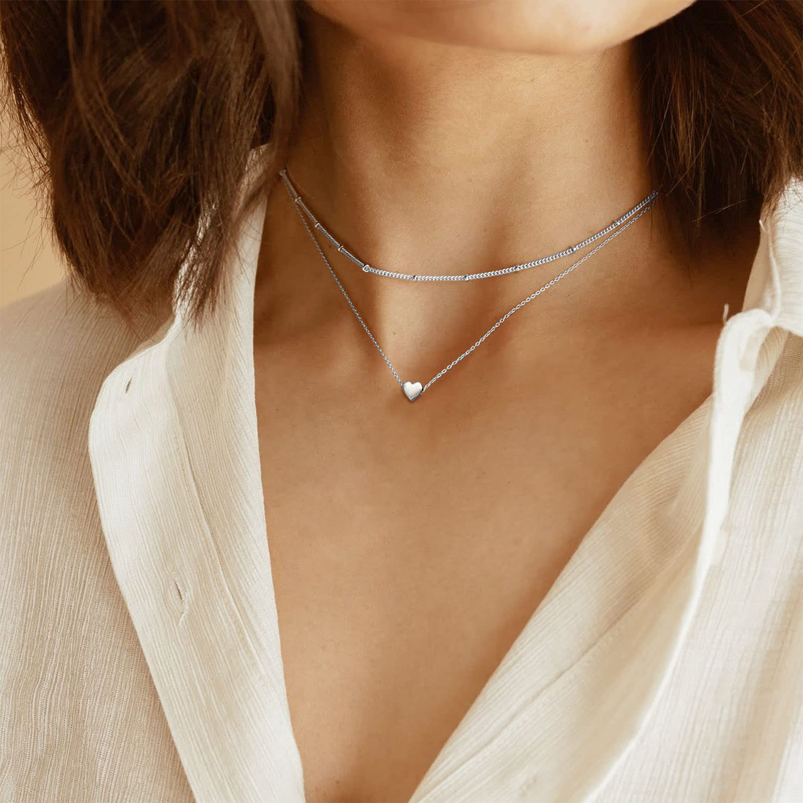 ChicSilver Collana girocollo da donna, argento/placcato oro/rosa oro, gioielli a girocollo con ciondolo a forma di cuore/luna/stella, catenina corta da 40 + 5 cm, regalo per migliore amica, donne e