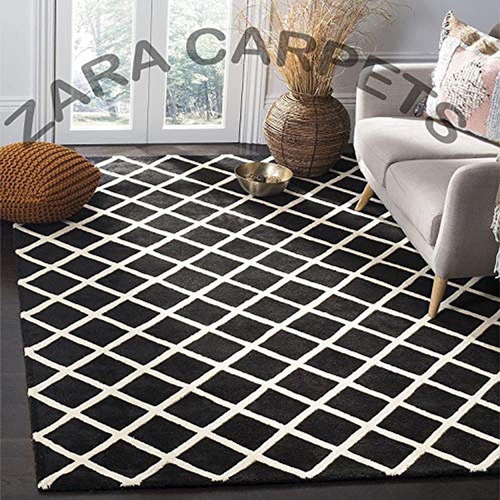 ZARACARPETS Solid Plain Exported Quality Hand Made Carpets and Rug Size 5 Feet by 8 Feet (5x8 feet) Black Small Box
