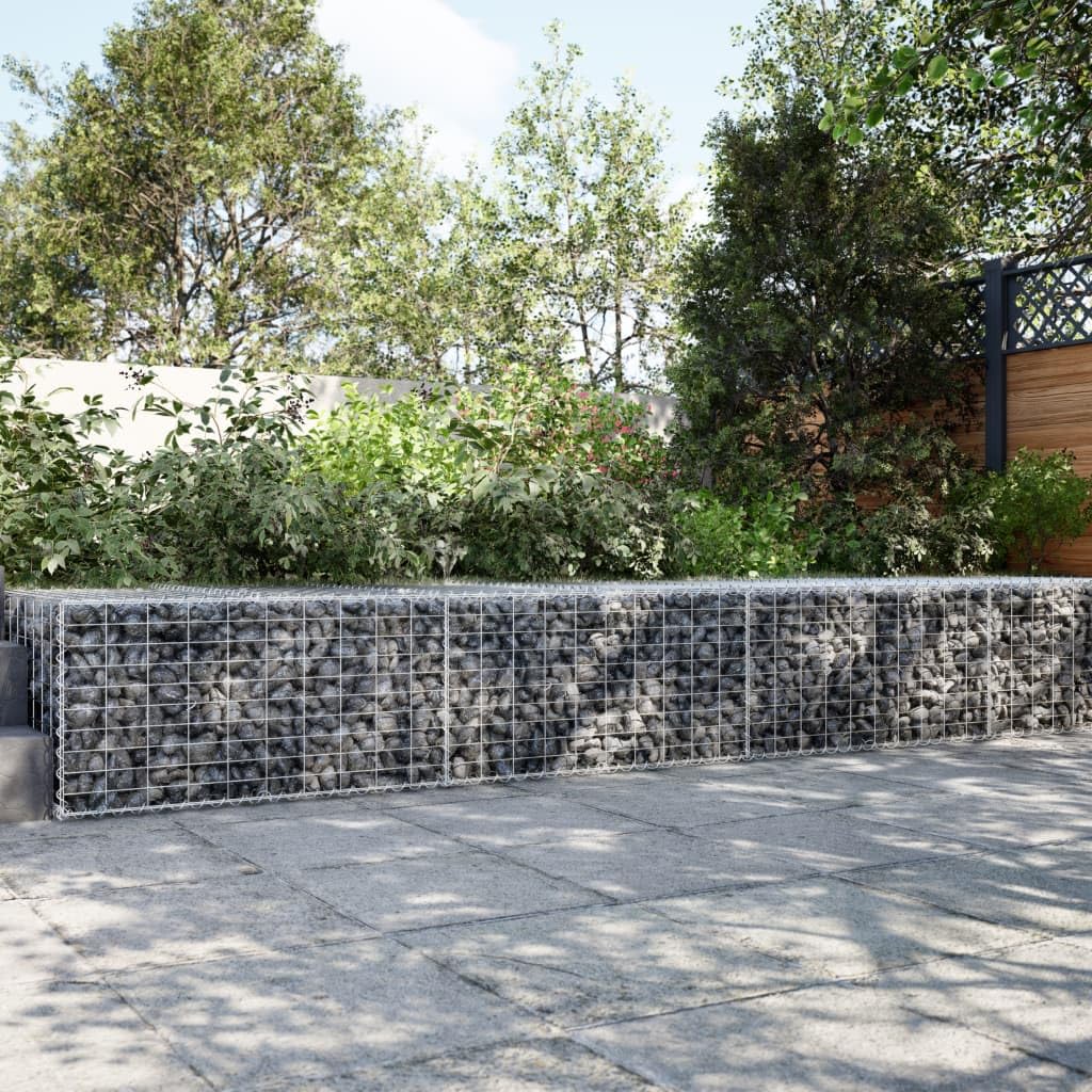 VidaXL Cesta De Gaviones Con Cubierta De Hierro Galvanizado 300 X 100 X 50 Cm, Muro De Contención De Gaviones, Valla De Gaviones, Jardín, Plateado