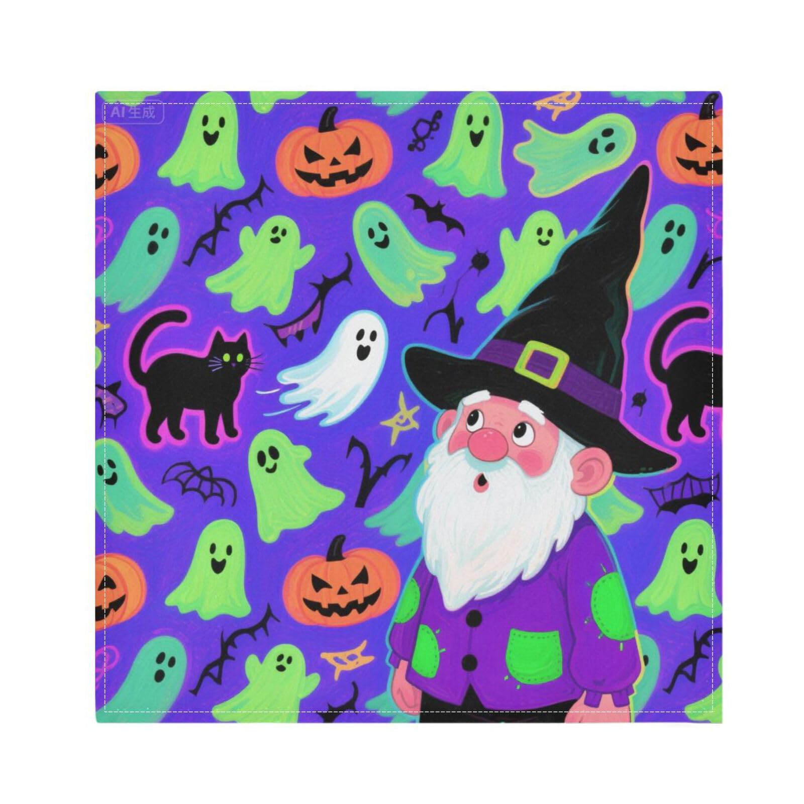 Serviettes de table polyester Halloween orange lot de 6 grand format carré motif automne