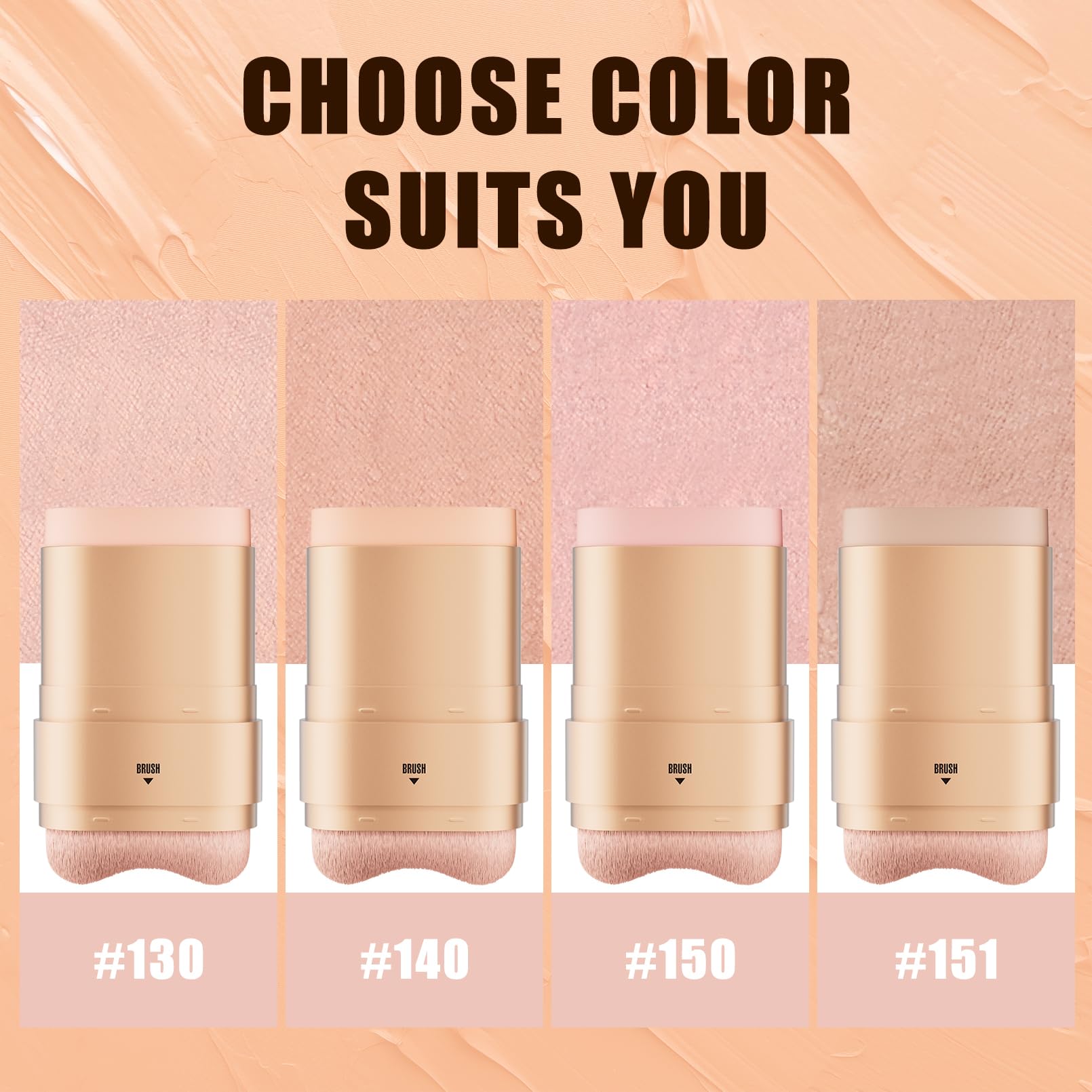 The Velvet Concealer Stick with Built-in Brush, Full Coverage Foundation Makeup, Natural Matte Finish, Cream Contour(130#) - Image 2