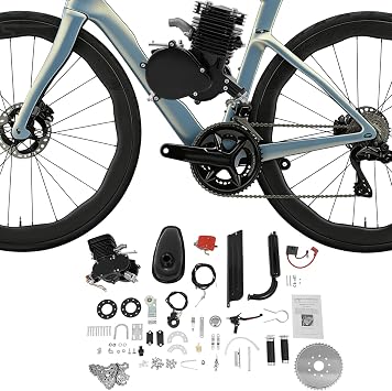 110cc Bicycle Engine Kit, 2 Stroke Motorized Bike Kit Fit Most 26"/28" Bikes, Petrol Gas Powered Motor with CDI, Super Fuel-Efficient Full Set Bike Motor Kits, Black