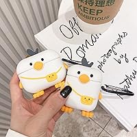 Vista 5 de Linda Funda de Pato para Airpod de 2ª y 1ª Generación, Divertida Funda de Airpods 3D de Dibujos Animados Kawaii con Kit de Limpieza y Llavero
