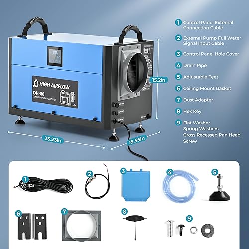 Miniatura 7 de EUHOMY Deshumidificador de espacio de rastreo de 160 pintas con manguera de drenaje, deshumidificador para el hogar y el sótano, deshumidifica hasta