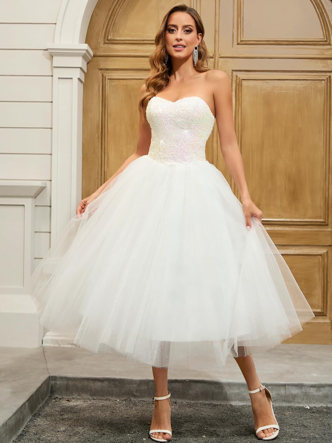 Sequin Wedding Dresses for Bride,Strapless Sequin Dress for Bridal,Women's Ball Gown Bridal Wedding Dresses