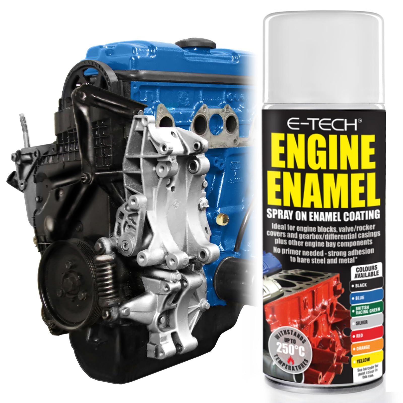 E-TECH - Heat Resistant Engine Enamel Paint 400ml - Spray On High Temp Paint (Blue)