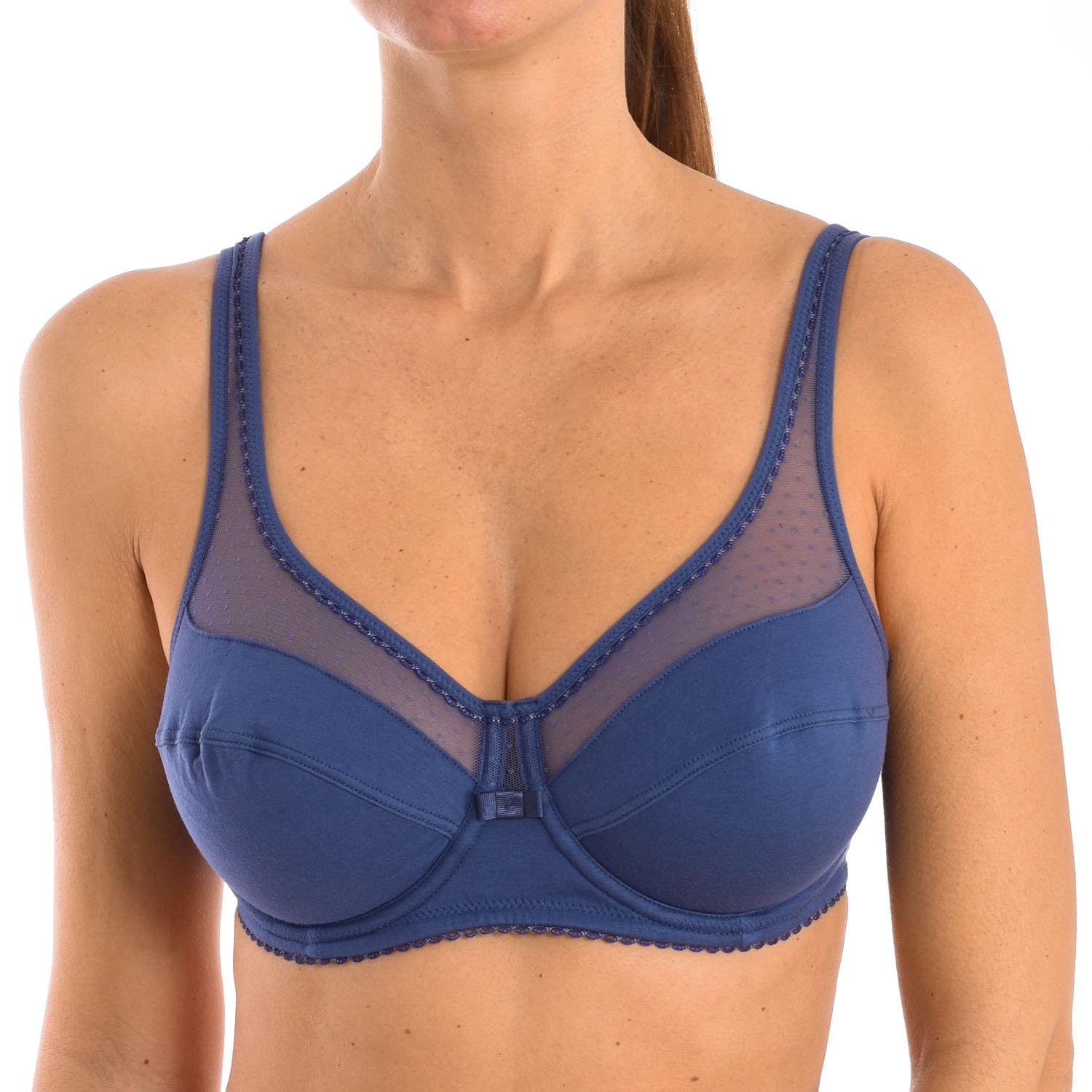 Dim Women's Navy Blue Generous Underwire Organic Cotton X1 Bra, Blue, 38C