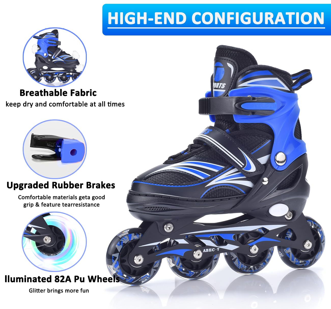 ERNAN Rollers en Ligne,Patins à roulettes en Ligne Réglables pour Enfants Filles Garçons Débutants,Patins à roulettes en Ligne avec Roues LED Idéales pour Les Garçons Filles Homme Femme - 5