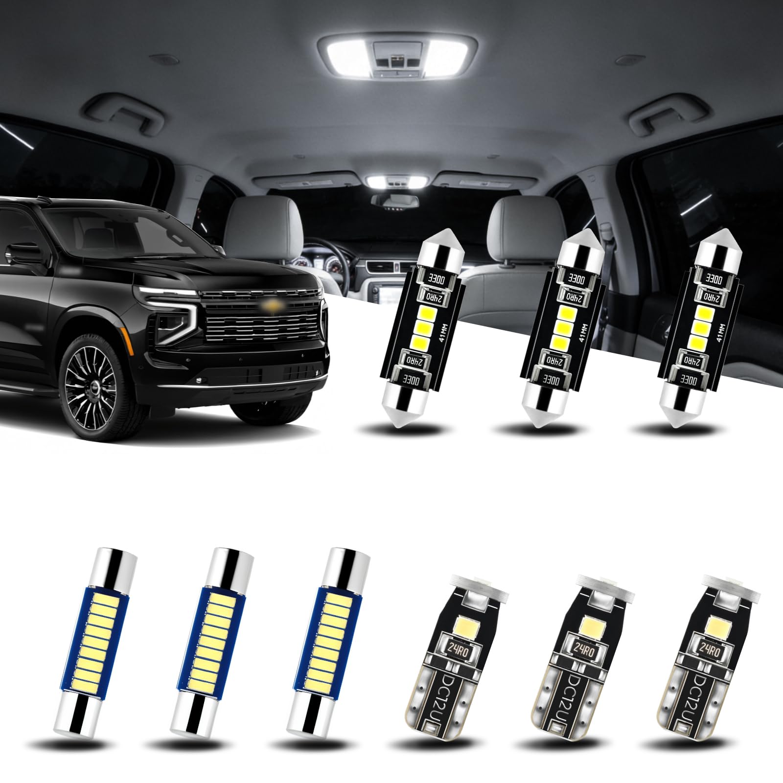 EASY EAGLE LED Interior Car Lights for Tahoe-Suburban-GMC-Yukon-Denali-XL-2007-2014: 16 Piece Kit White LED Light Bulbs - Super Bright 6000K + Install