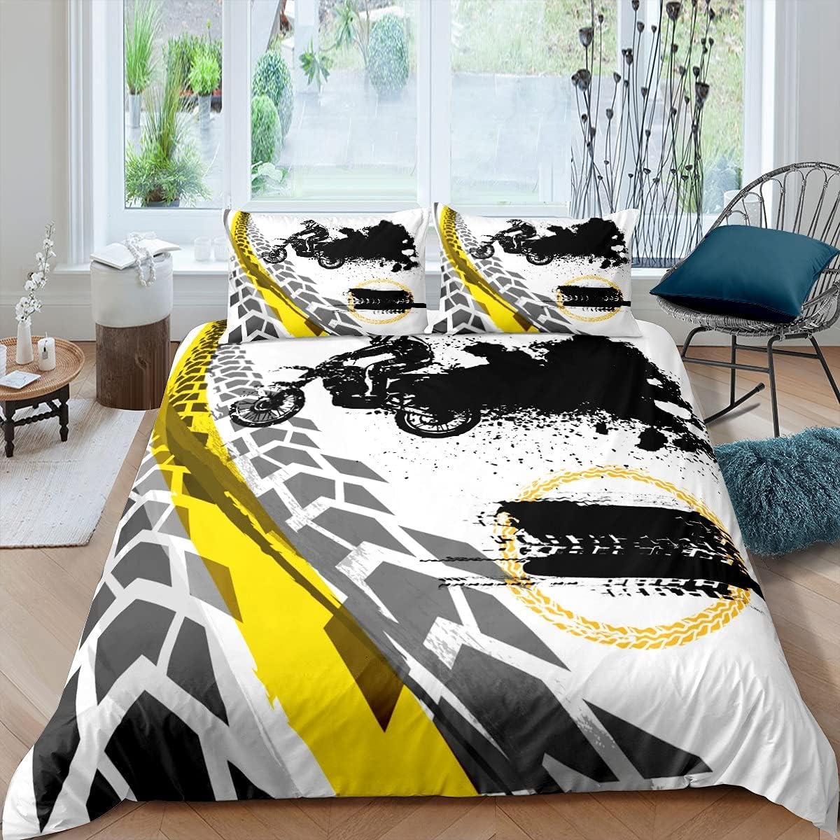 Funda Nordica Cama 105 Juvenil Infantil Motocross Funda Nórdica 200x200 Tema Deportivo Set Ropa de Cama 3D Fundas Nordicas de Microfibra Funda Edredon con Cremallera a-6994