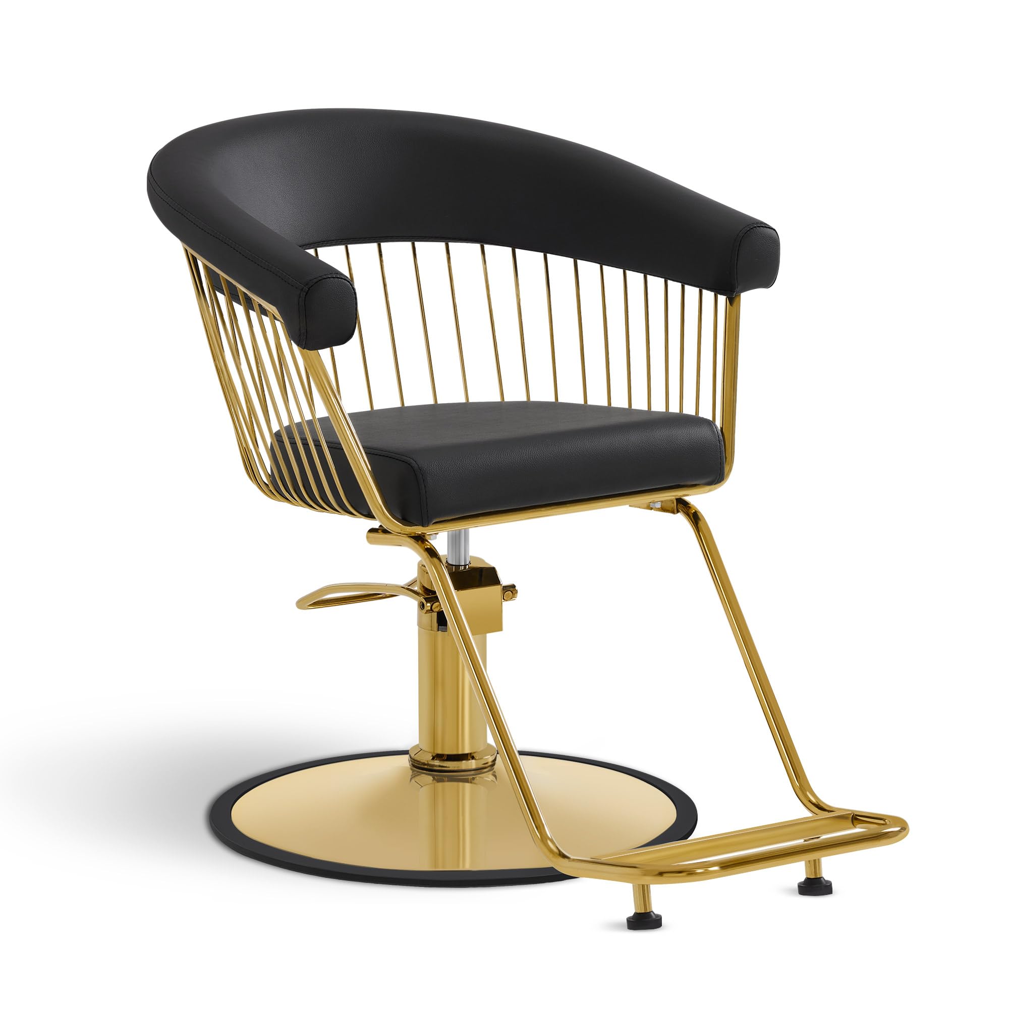 Barberpub Sedia da parrucchiere idraulica regolabile in altezza 13 cm & girevole 360°, seduta per salon, attrezzatura per parrucchieri, ecopelle, sedia servizio per salon, oro-nero, 2053