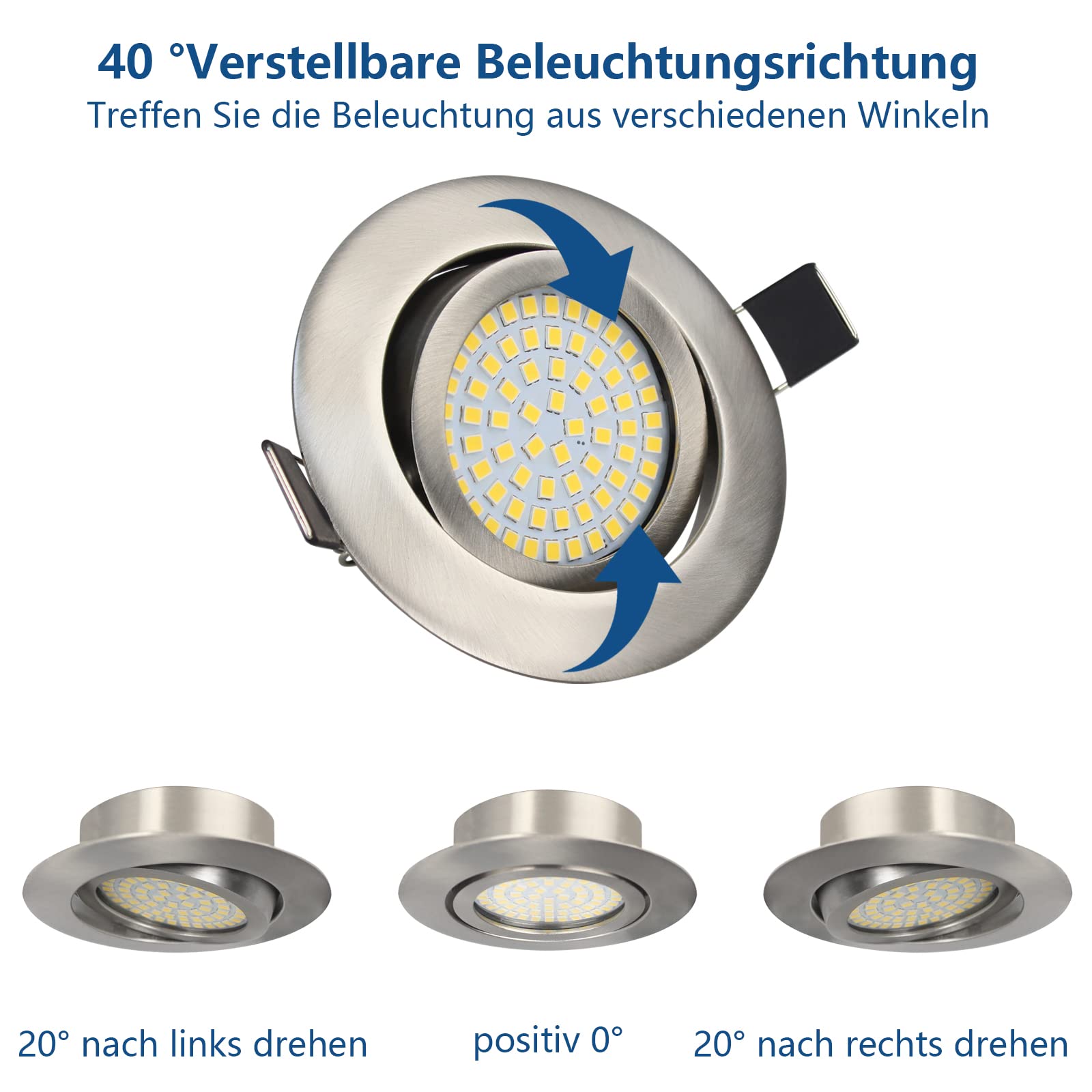 HiBay Ultra Flach LED Spots Schwenkbar Einbaustrahler 230V 3,5W Edelstahl gebürstet Einbauleuchten 4500K Deckenstrahler Neutralweiß Einbauspots 10er Set | Metall Einbauspots Edelstahl Gebürstet 40° Schwenkbar Einbauleuchten für Wohnzimmer Schlafzimmer Flu