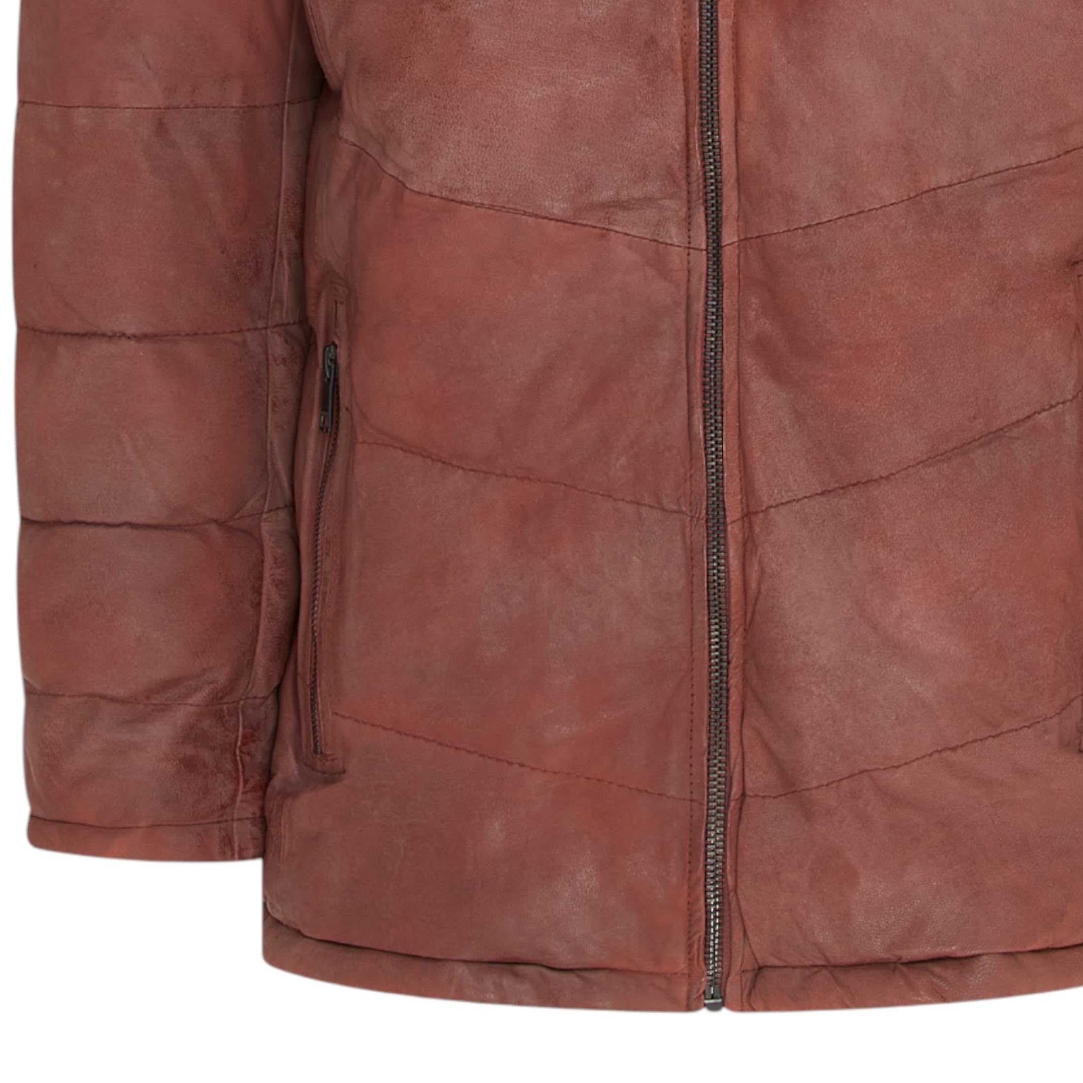 Infinity Leather Piumino da Uomo in Vera Pelle di Agnello con Cappuccio – Cappotto Invernale Trapuntato a Zig Zag Caldo Capospalla in Pelle Isolante con Cappuccio Rimovibile e 6 Tasche