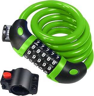 Rehkittz Bicycle Lock, 120 cm/12 mm Cable Lock Very High Security Level with 5-Digit Numeric Code Combination Lock Bicycle Mount Bicycle Lock Number Lock for Bicycle Tricycle Scooter Bike, green