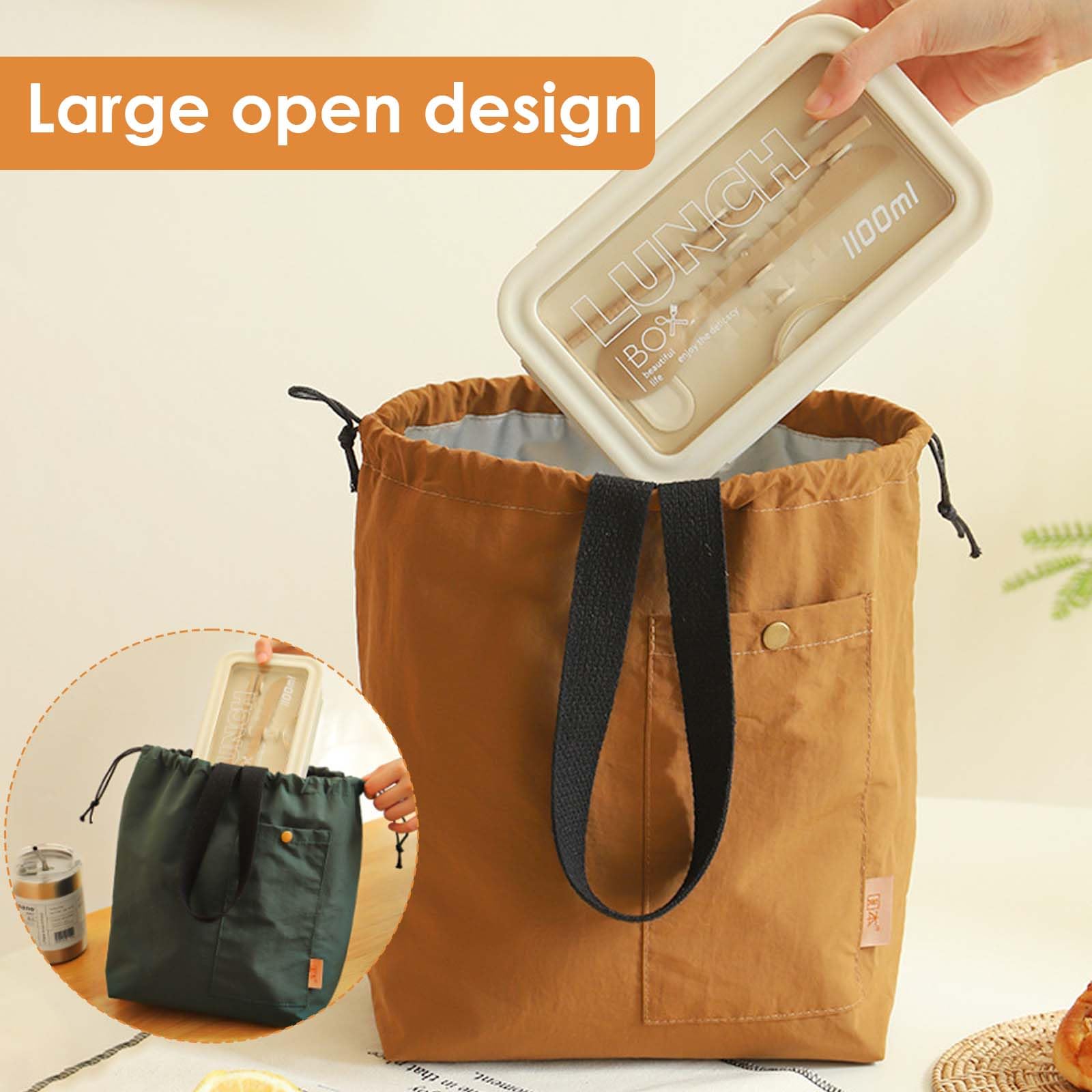 Borsa termica pieghevole da 9 l, borsa per il pranzo, borsa per il pranzo, borsa termica con coulisse, piccola scatola per il pranzo, leggera, per ufficio, picnic, scuola, campeggio, (caramello)