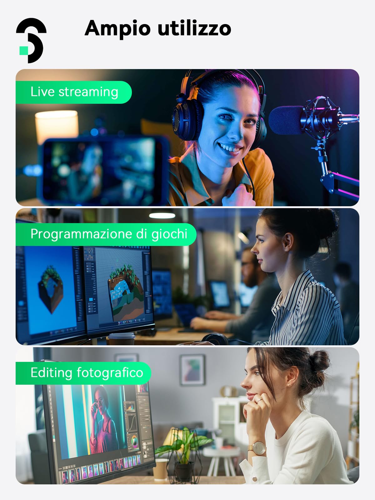 SOOMFON Stream Controller Deck, 10 Tasti Macro LCD, Touchscreen, 4 Manopole | 2 USB-A & 2 USB-C, con OBS Twitch PS Word Excel Zoom e altre app; Stream Studio Deck per Streaming Gaming Lavoro Creatività