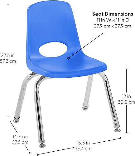 Miniatura 3 de FDP 10360-BL - Silla escolar apilable de 12 pulgadas, asiento apilable para estudiantes con patas de acero cromado y deslizadores giratorios de Azul