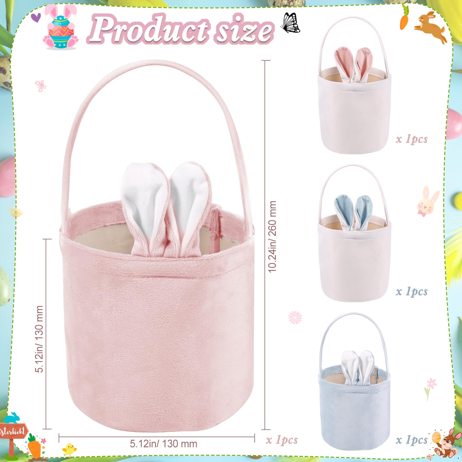 HOWAF 4pcs Easter Gift Bags, Reusable Easter Bags for Sweets with Handle, Velvet Gift Bag with Bunny Ears, Rabbit Ears Treat Sweet Gifts Wrap for Kids Spring Holiday Party Supplies, D - Image 2