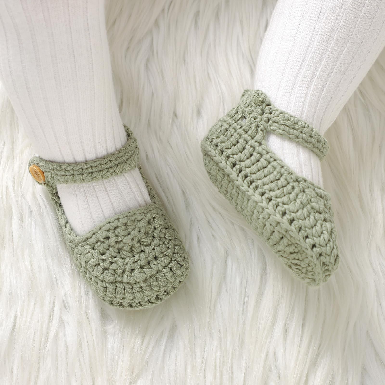 Hadetoto Baby Booties Newborn Baby Mary Jane Shoes Hand Crochet Knit First Walkers Cotton Infant Bootie