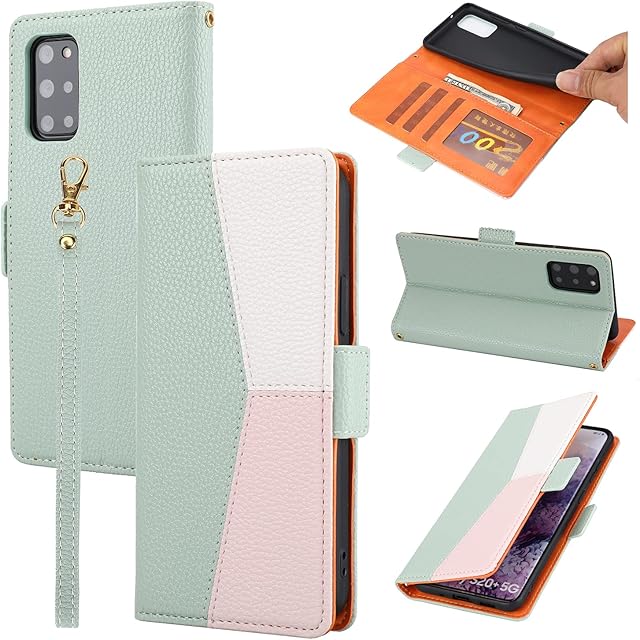 ZCDAYE Phone Case for Samsung Galaxy S20 FE Wallet Case with Card Slots Wrist Strap, Folio Flip Leather Cover for Samsung S20 FE - Splicing Green