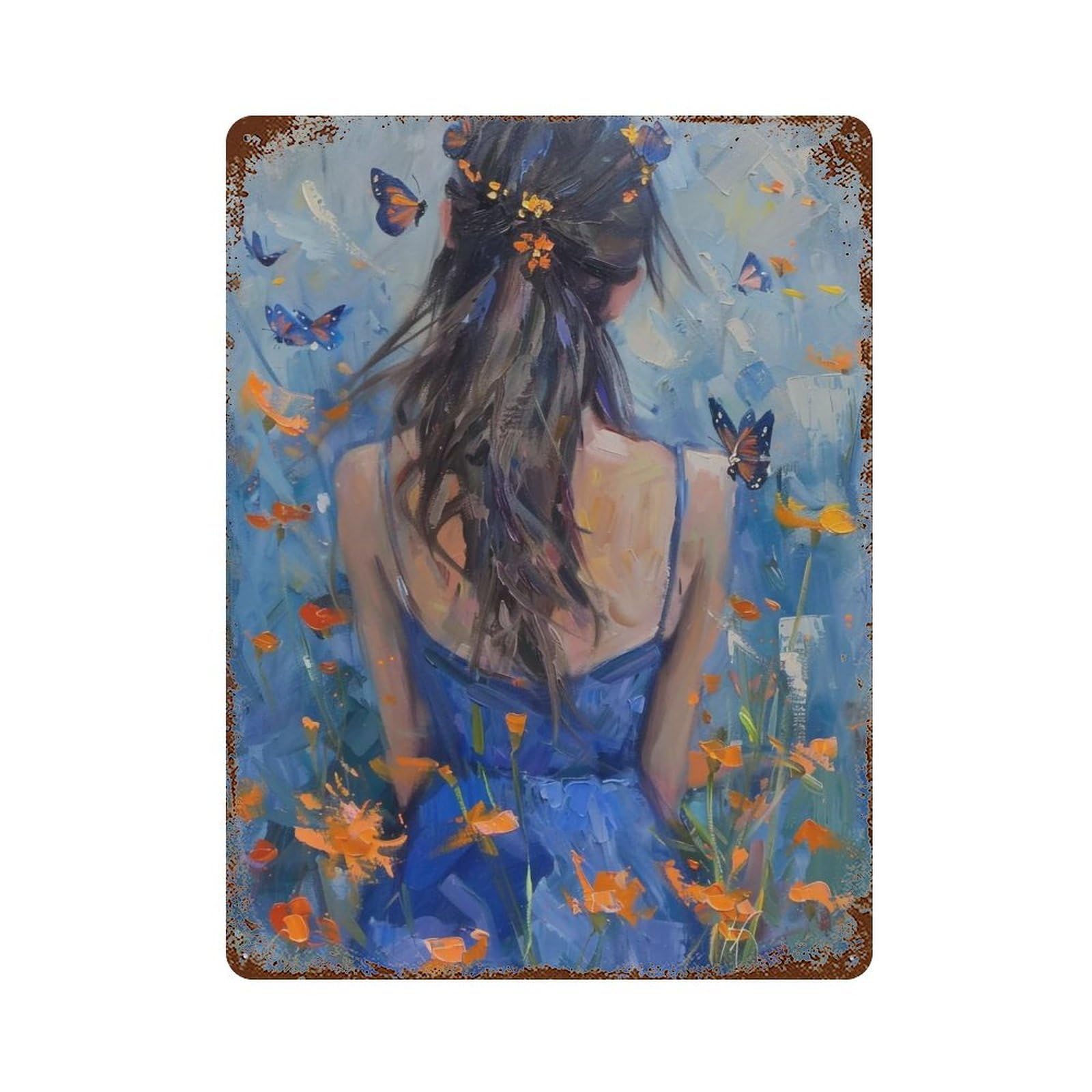 YHGERTKU Butterfly Woman 01 Wall Art Retro Iron Vintage Metal Tin Sign Poster Modern Decor for Living Rooms Gift 40x30cm