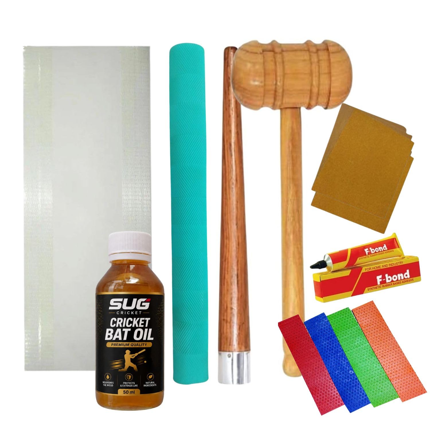 Sug Cricket Bat Care & Repair Kit with Bat Oil, Chevron Grip, Wooden Knocking Mallet, Fiberglass Protection Sheet, Sandpaper, Adhesive & Anti-Skid Grip Sheets Bat Maintenance Kit (with Oil)-image-39
