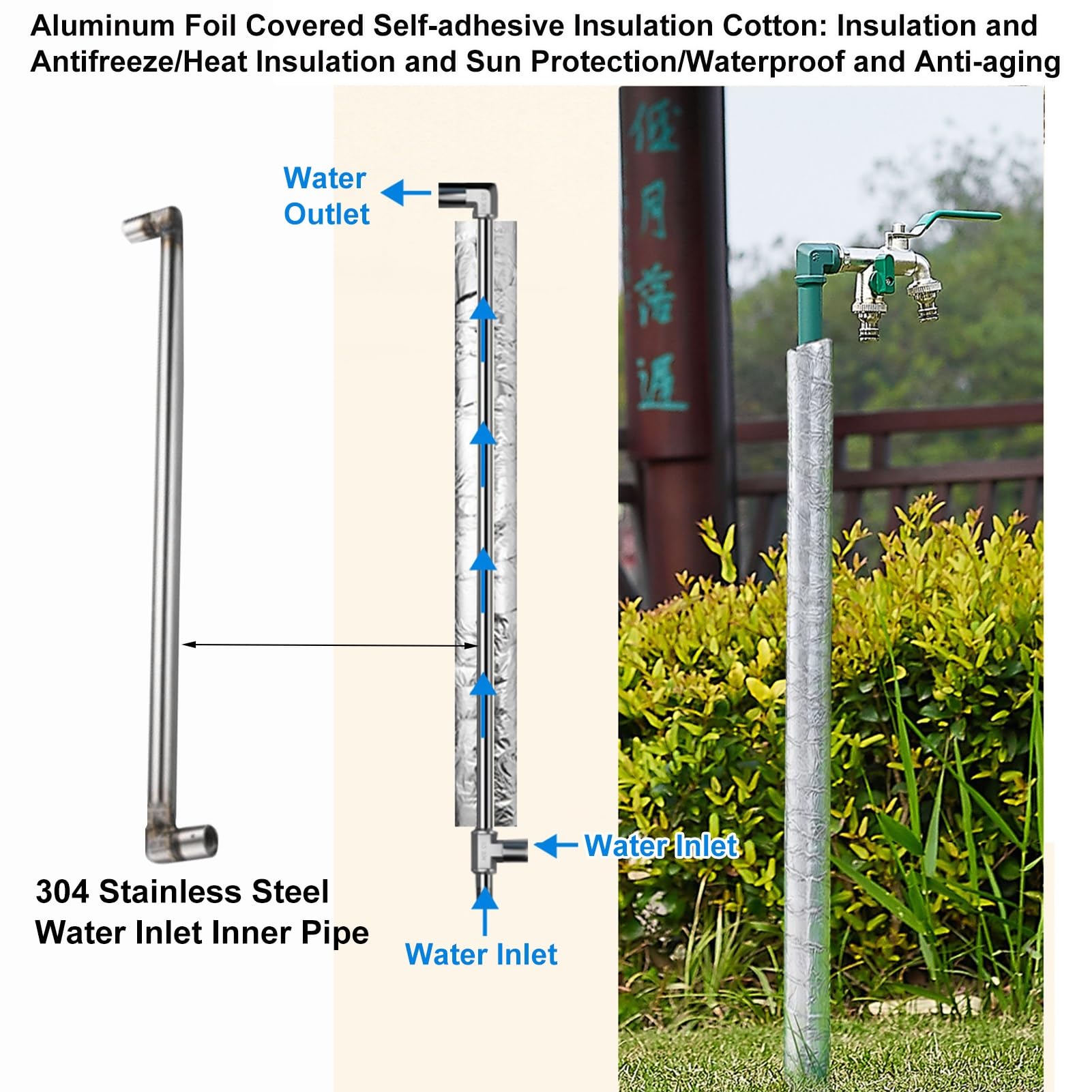 Robinet extérieur à Colonne d'eau, antigel - Robinet de Jardin autoportant et Durable de 100 cm (39,4 po) de Colonne d'eau, résistant aux intempéries, argenté, idéal pour