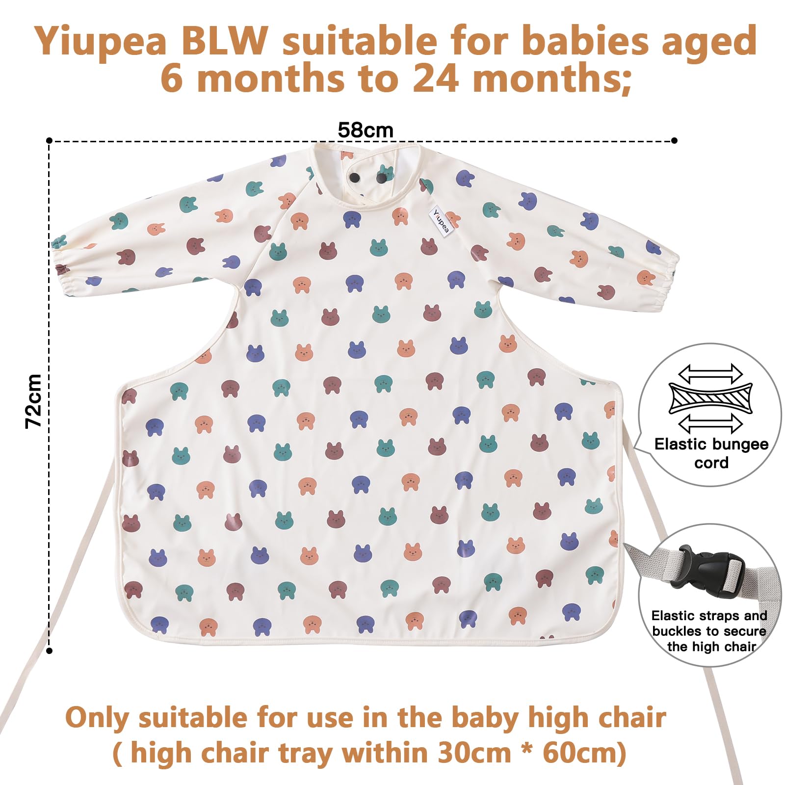 Babero con Mangas Largas para 6 a 24 Meses, Impermeable, Fácil de Limpiar y Lavable a Máquina, Material PU Suave &BLW