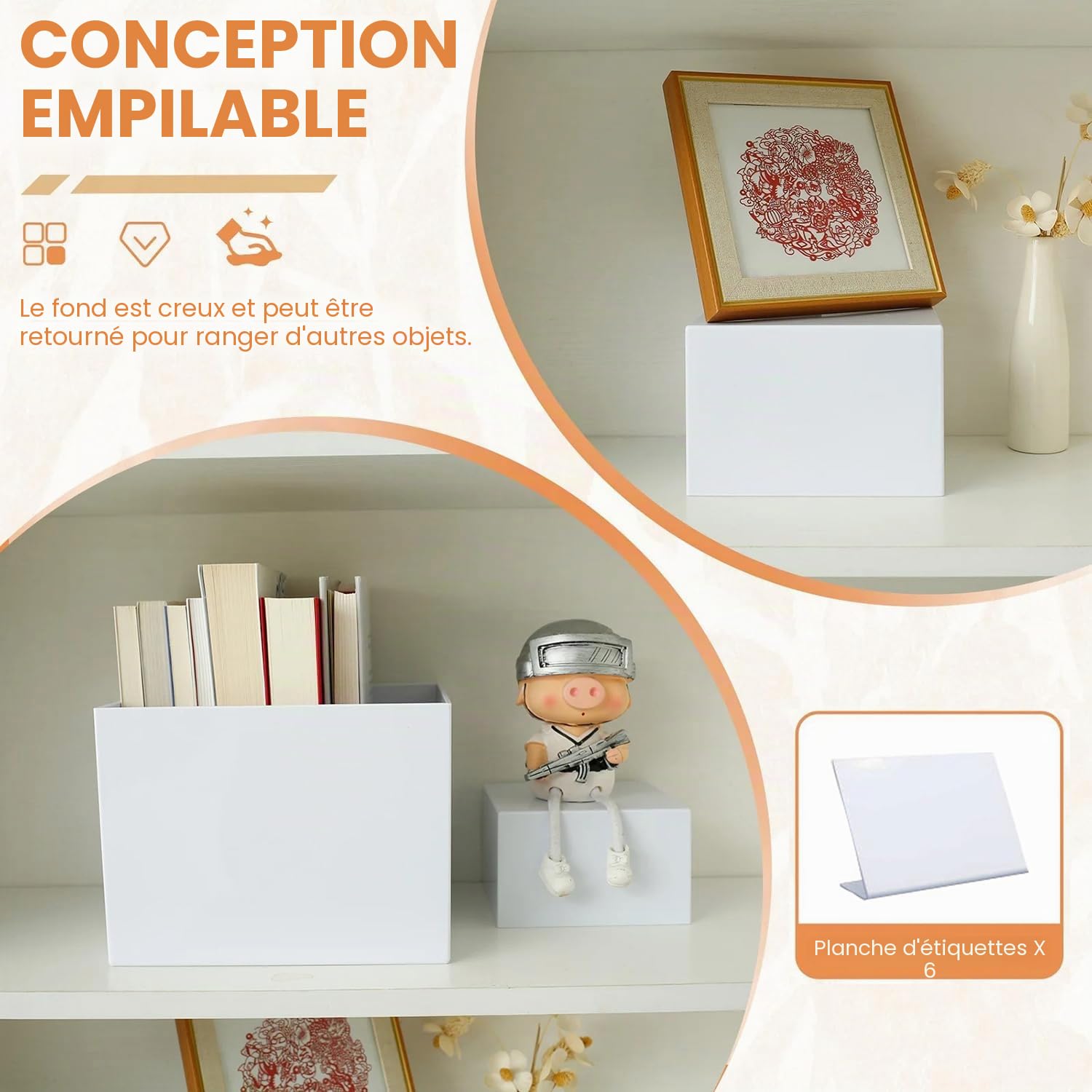 6 Pièces Presentoir Buffet Avec Mini Panneaux De Table,Cube En Acrylique Blanc Avec Fond Creux,6 Tailles Différentes En Acrylique Pour Décoration Fête,Pour Desserts/Bijoux Décoration De Fête(Cube-6)