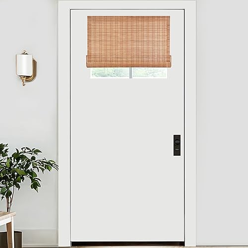 LazBlinds No Tools No Drill Bamboo Roller Shades, Cordless Bamboo Blinds, Light Filtering Roll Up Blinds for Windows, French Door, Porch or Patio, 26'' W x 20'' H, Ceylon Light Russet