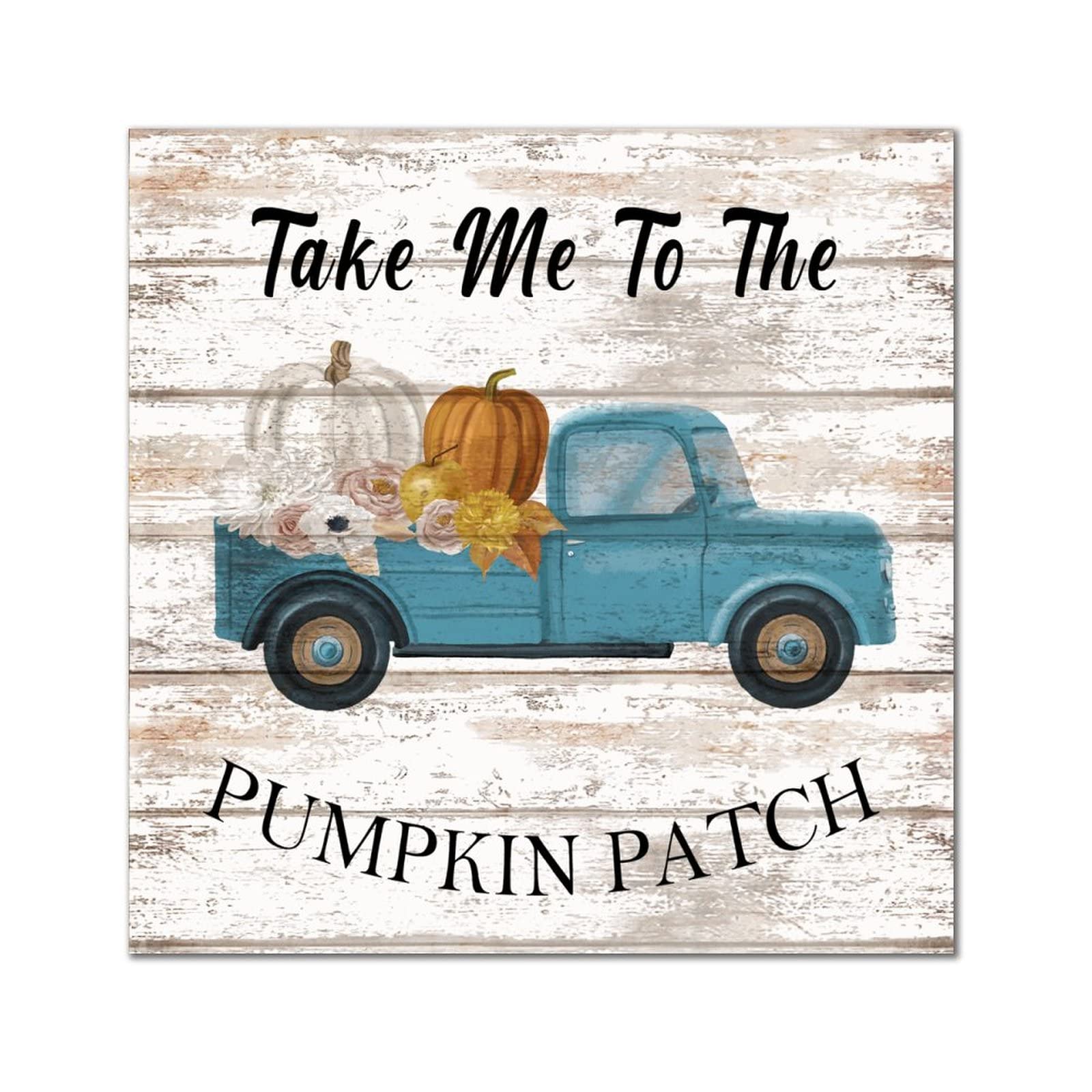 Panneau bois Take Me to The Pumpkin déco murale automne bleu cadeau crémaillère