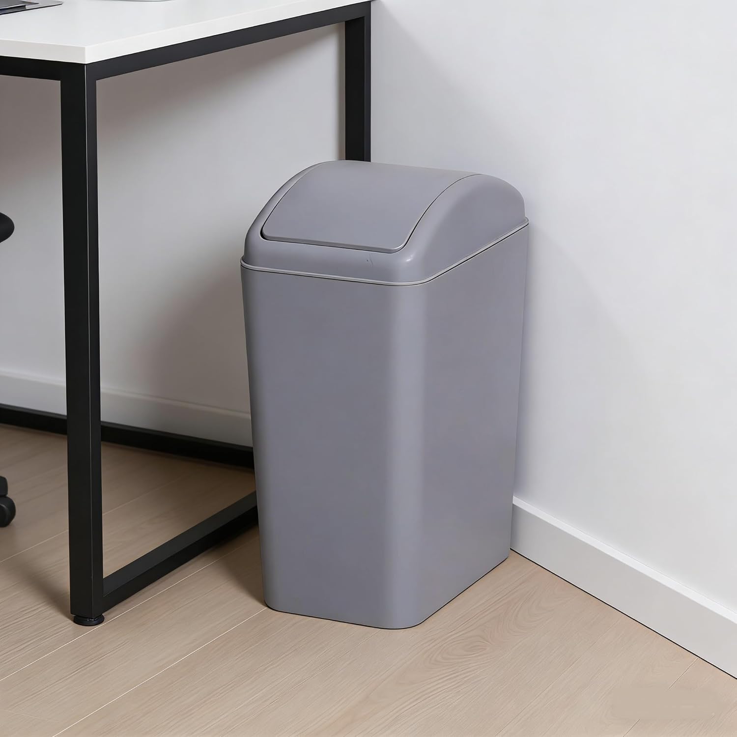 Bathroom Trash Can with Lid, 4.2 Plastic Slim Garbage Can, Small Wastebasket with Swing Lid, Trash Bin for Kitchen Bedroom Office Toilet, Under Desk Sink Cabinet, Gray