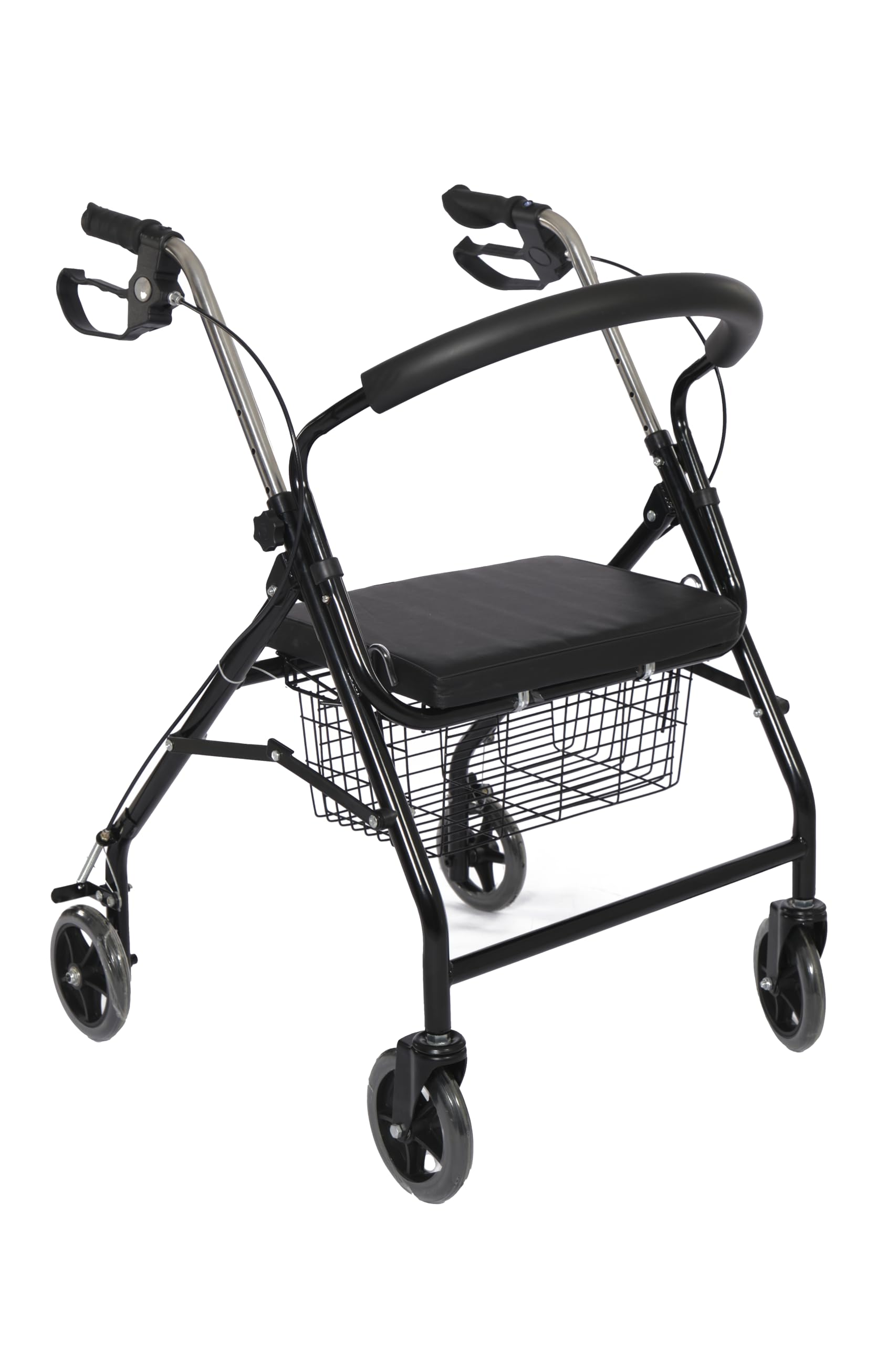 Andador plegable ultraligero con ruedas, frenos, cesta y asiento ergonómico para personas mayores, 4 ruedas de freno, marca CE europea negra